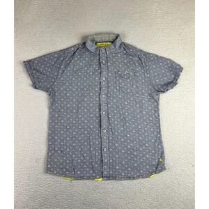 Descendant Of Thieves Shirt Mens Medium Gray Floral Band Collar SS Button Up